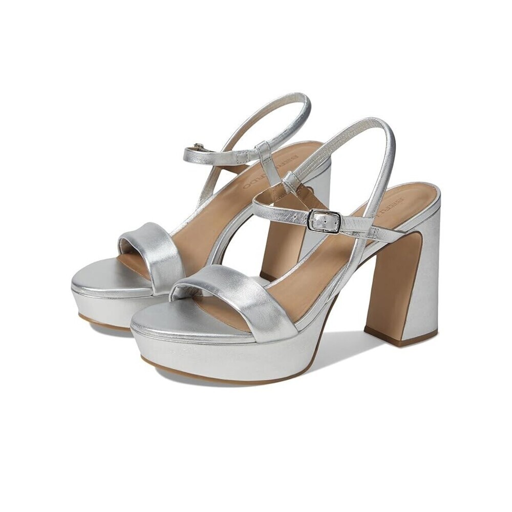 Bernardo Ventura Women's US 6.5 Silver Leather Platform Strappy Sandals VER672